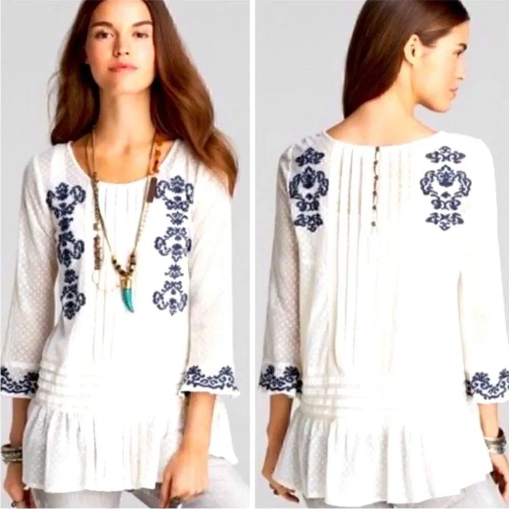 Free People Jocelyn Embroiled Sheer Ivory Top Women Size XS